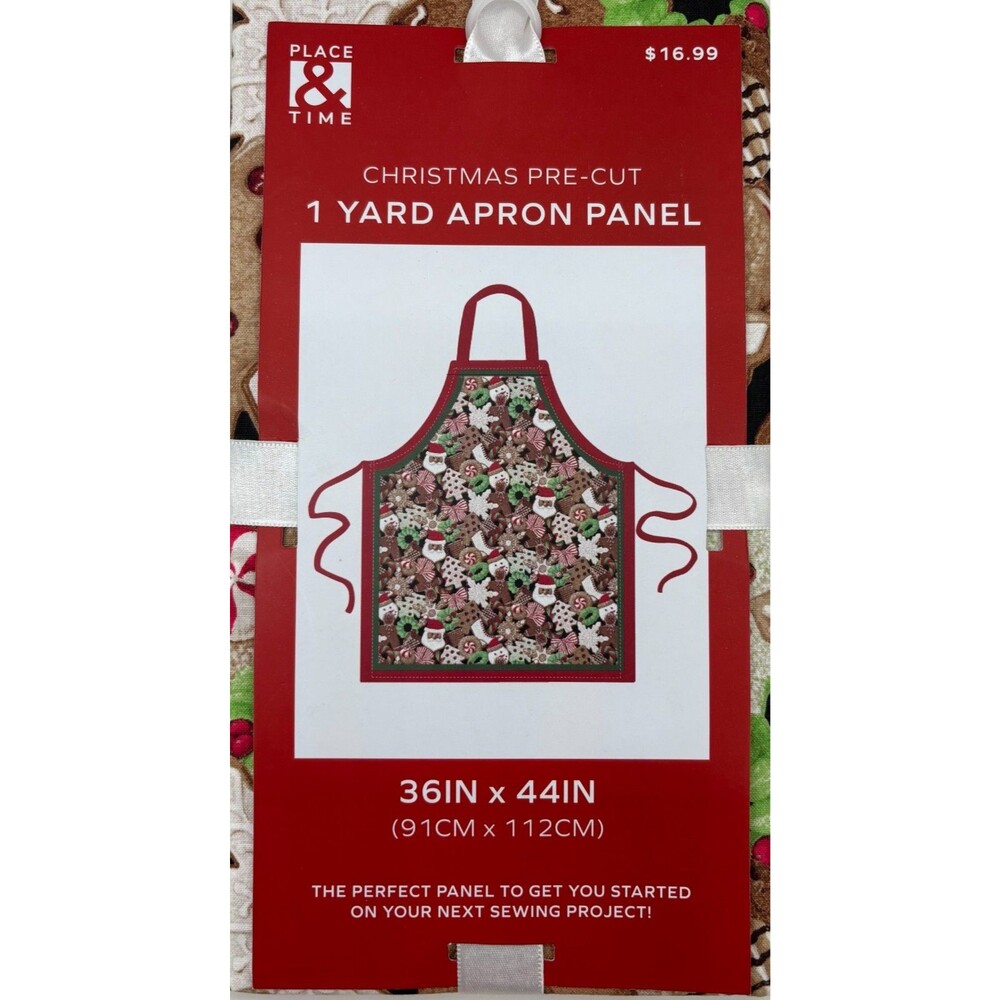 Place & Time Christmas Apron Panel Cotton Fabric Gingerbread 36" x 44" 1 Yard